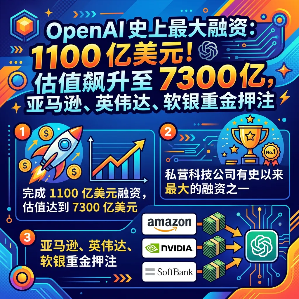OpenAI 史上最大融资：1100 亿美元！估值飙升至 7300 亿，亚马逊、英伟达、软银重金押注